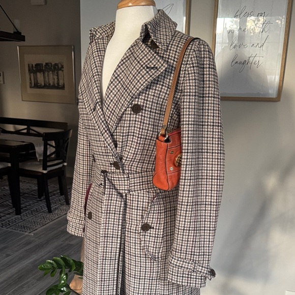 Vintage Gap Houndstooth Pattern Wool Belted Long Trench Double Breasted • Small - Picture 3 of 16